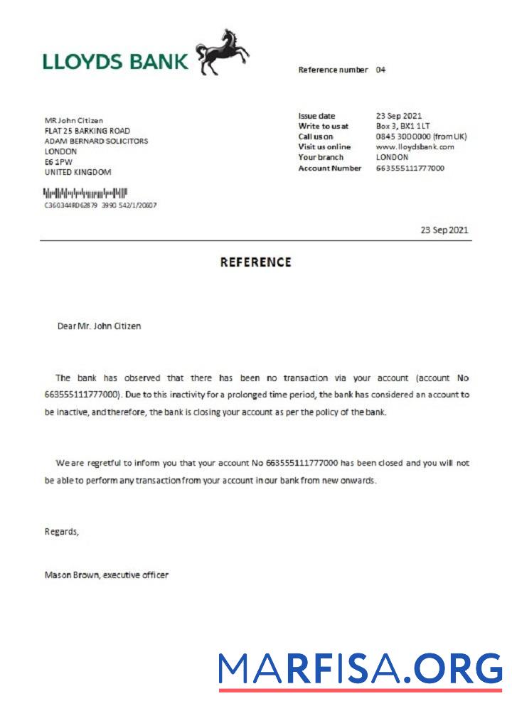 Downloadable United Kingdom Lloyds Bank closure reference real example